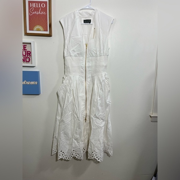 The Tommie Cap-Sleeve Smocked Front-Zip Shirt Dress: Eyelet-Trim Edition - Picture 4 of 5